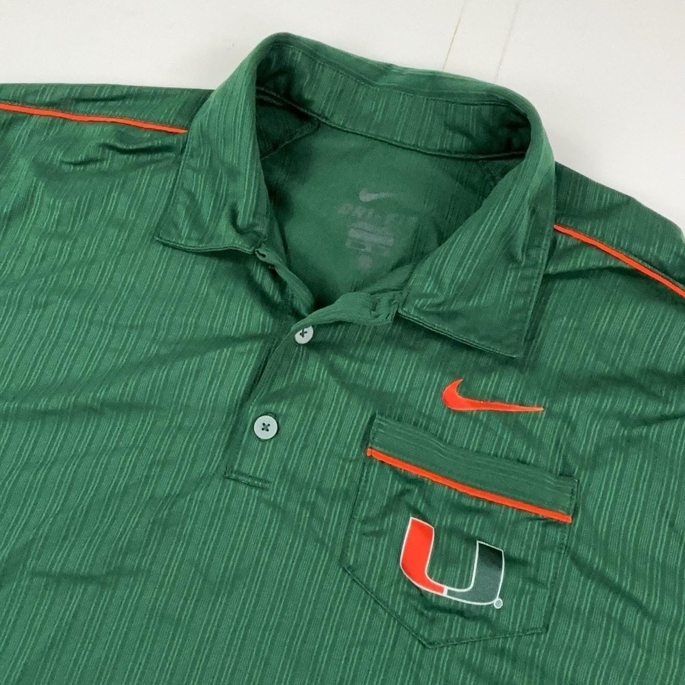 Miami Hurricanes Shirt Polo Mens XL Green NCAA Football Nike Dri Fit Top